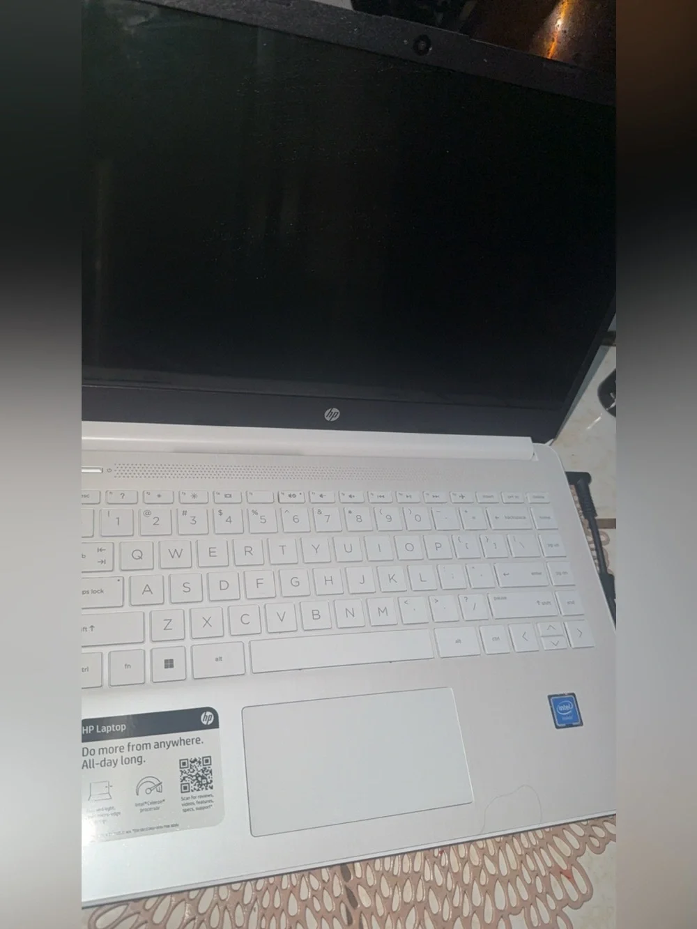 HP White-Silver Laptop with White Backlit Keyboard. New I never used it